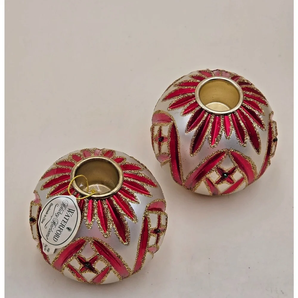 Waterford Holiday Heirlooms Cashel Candlestick Holders Red Green Pair New in Box